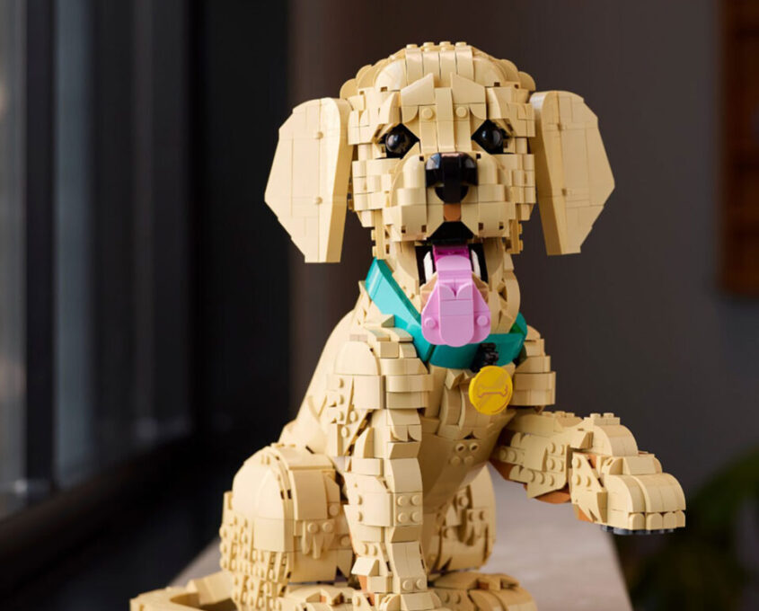 Lego puppy with paw up