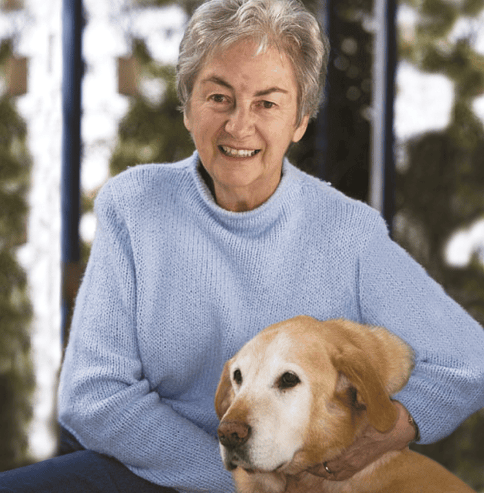 Merle with Otus the yellow Labrador