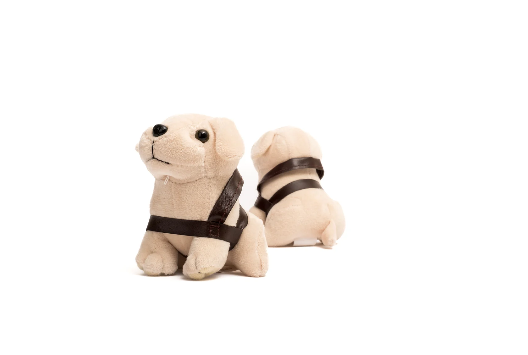 Small yellow plush guide dog.