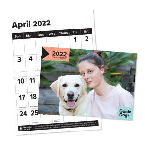 Large print Guide Dogs branded calendar.