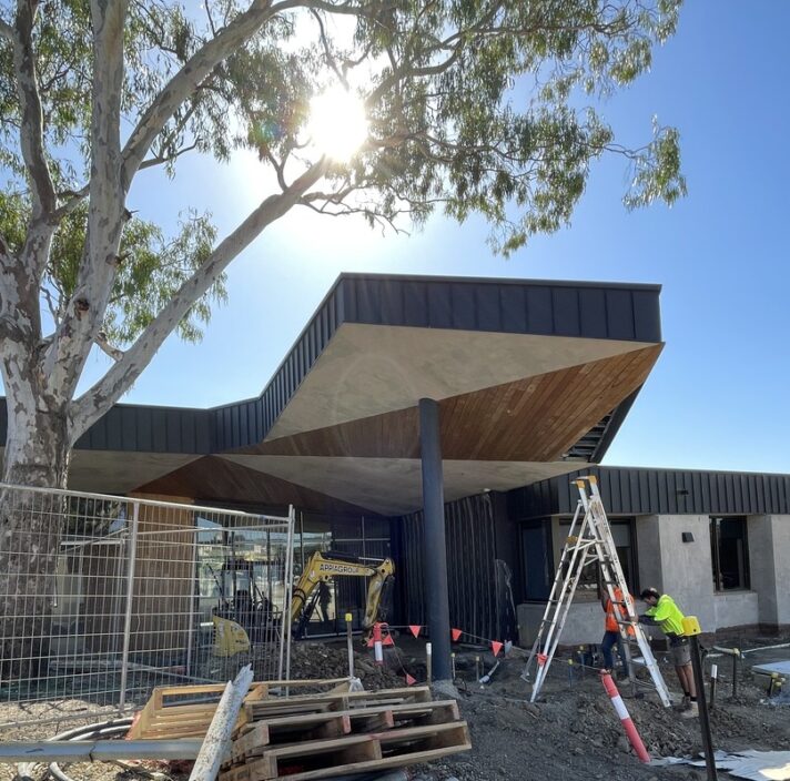 A view of the new reception’s welcoming roof line.